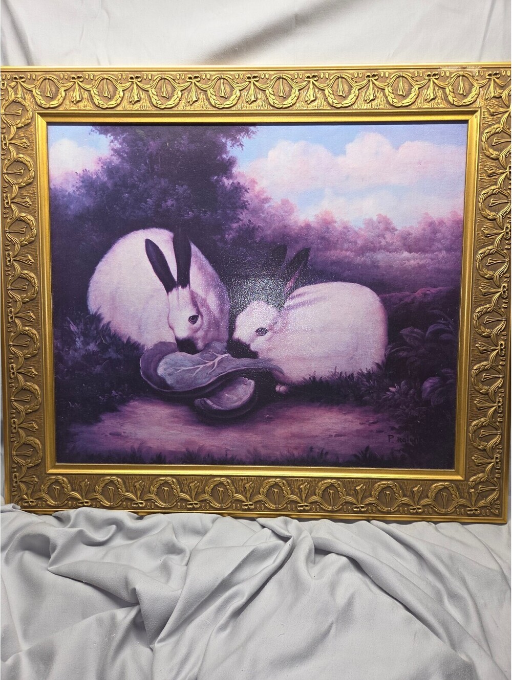 Framed Lithograph "Two Himalayan Rabbits" by artist P. Rolence.